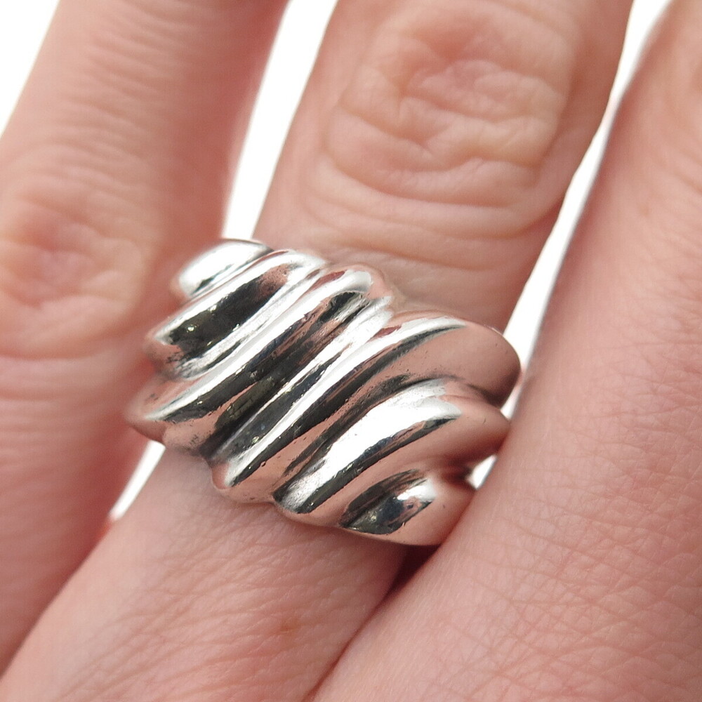 CHAPAL ZENRAY Sterling Silver Vintage Modernist Ribbed Oxidized Ring Size 6.25